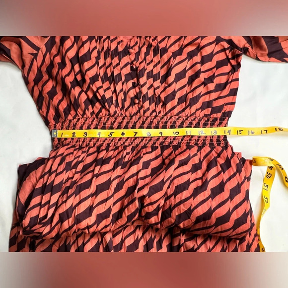 DU PARADIS Maroon and rust striped deep V maxi dress size L - Picture 15 of 16